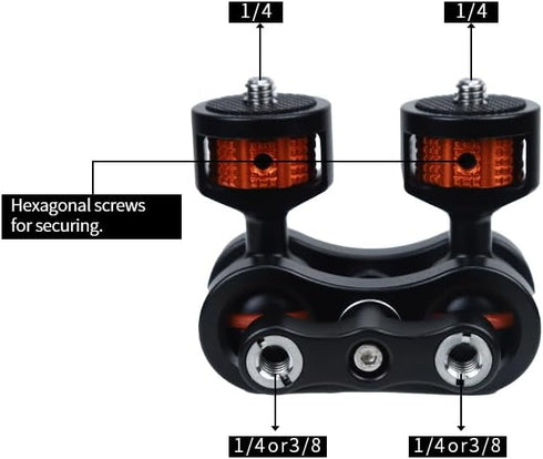 AFEFT 1/4" 360 Articulating Magic Arm with Double Ball Heads, Screw Mount with Non-Slip Rubber Rings, Swivel Monitor