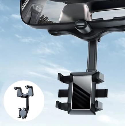 Satismoon Car Phone Holder, Multifunctional 360° Rotatable Rearview Mirror Phone Holder for Most Phones