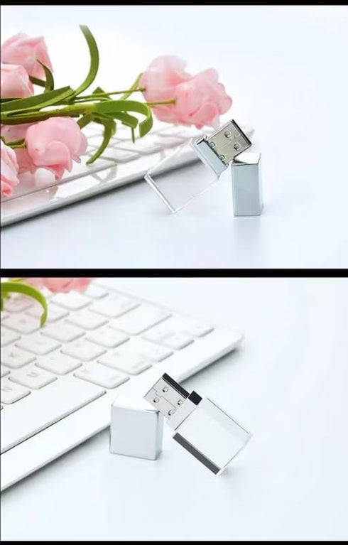HOPAS New Crystal Transparent Rectangle Genuine USB Flash Drive Wedding Gift Pen Drive,Silver