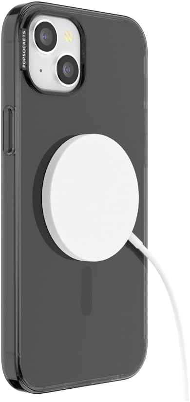 PopSockets Case for iPhone 15 Plus - Round Phone Grip Compatible with MagSafe, Wireless Charging Compatible, Black