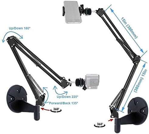 2in1 Wall Phone Mount, Overhead Camera Mount for iPhone Samsung Live Streaming, Craft Videos, Online Lessons