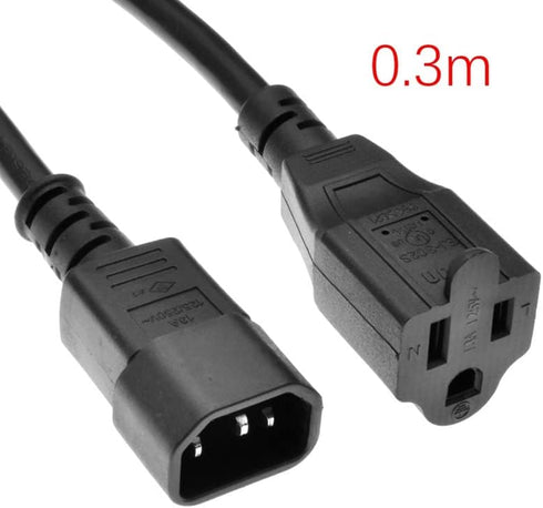C14 to 5-15R Power Cord - IEC320 C14 to NEMA 5-15R Power Extension Cable, 1ft Standard Computer Power Adapter