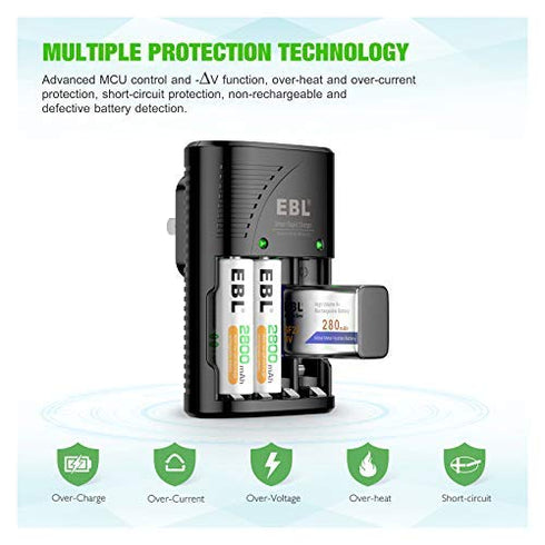 EBL Smart Rapid Charger for AA AAA 9V Rechargeable Batteries, Ni-MH Ni-CD Compatible