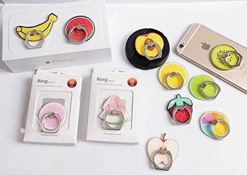 Crystal Flower Fruit Shape Ring Stent, 360° Rotation Finger Ring Grip Cell Phone Holder Stand (Strawberry)