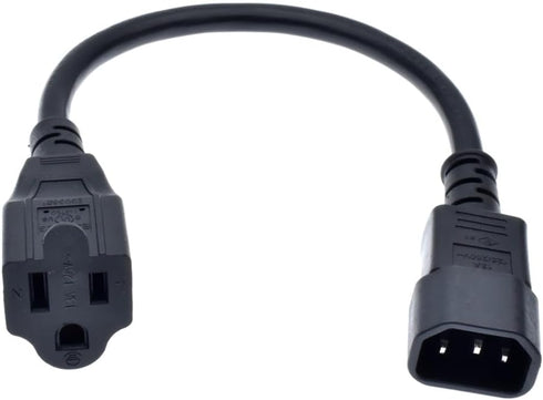 C14 to 5-15R Power Cord - IEC320 C14 to NEMA 5-15R Power Extension Cable, 1ft Standard Computer Power Adapter