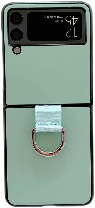Lunivop Compatible with Samsung Galaxy Z Flip 3 5G Case - Metal Ring Ultra Slim Cover, Hard Plastic PU Leather