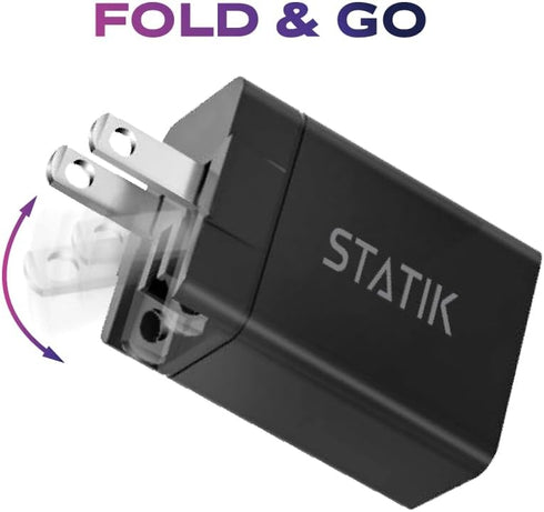 STATIK Fast-Charging GaN Power Adapter - 45W Dual USB C & USB, Foldable Compact Travel Charger for iPhone, iPad,