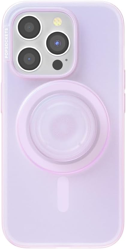 PopSockets iPhone 15 Pro Case with Round Phone Grip, Compatible with MagSafe, Opalescent Clear