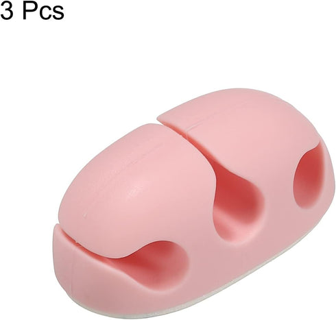 MECCANIXITY 3pcs Cable Clips, Silicone Adhesive Cord Organizer for Desk, USB Charging Cable Management, Pink