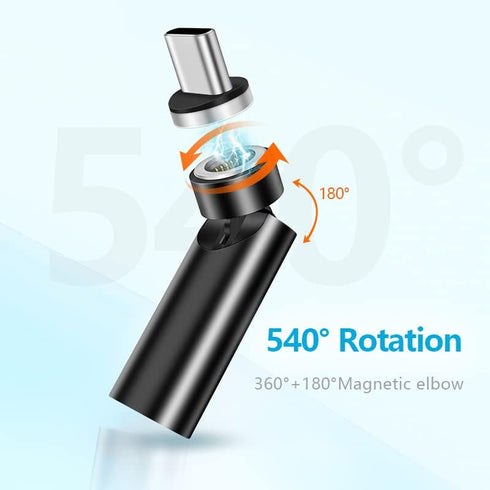 2 Pack Magnetic USB C Adapter, 540 Degree Rotation 3 in 1 USB C Magnetic Adapter QC 3.0 Fast Charging, Black