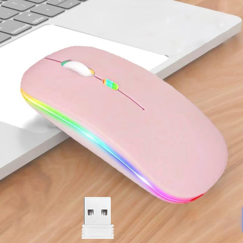 2 Pack Wireless Bluetooth Mouse - LED Dual Mode Rechargeable Silent Slim Laptop Mouse for Laptop, Desktop, Tablet (Pink)