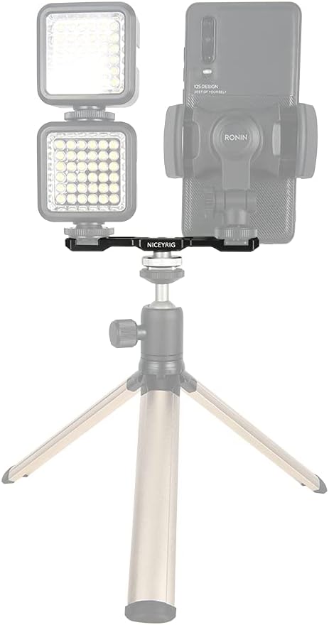 NICEYRIG Dual Cold Shoe Mount Flash LED Light Microphone Vlog Extension Bracket with Shoe Mount, 1/4 Thread for DSLR