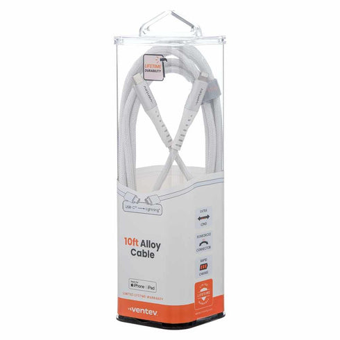 Ventev ChargeSync Alloy USB C to Apple Lightning Cable 10ft, High-Tensile Wrap for Durability, Compatible with iPhone