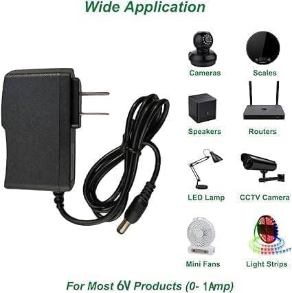 6V 1A Power Supply - 100-240V Adapter for Monitor, LED Light Strings, Wireless Router, Speaker