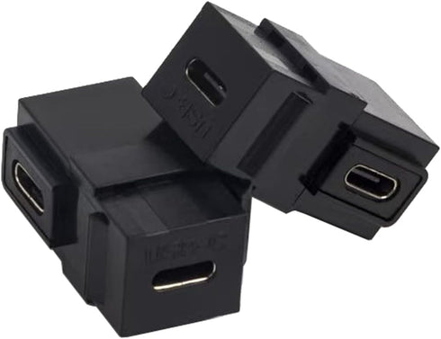 Qaoquda USB C Keystone Jack Inserts, 90 Degree USB 3.1 Type-C Female to Female Keystone Insert Adapters (2 Pack) - Black