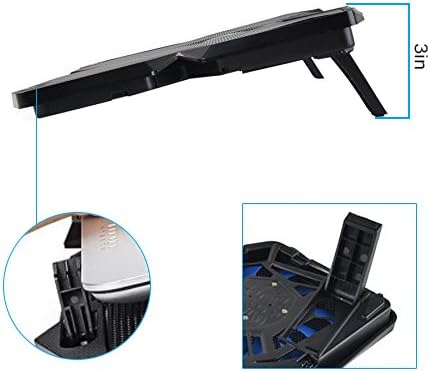 Portable Metal Mesh Laptop Cooler Pad, 4 Quiet Fans with Red LED Light, Adjustable Height, Black
