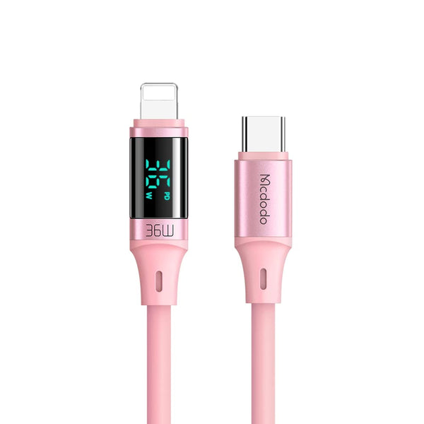 mcdodo 6FT Type C to Phone 14 Pro Max Display LED 36W PD Fast Charge Cord, Nylon Braided USB Data Cable (Pink)