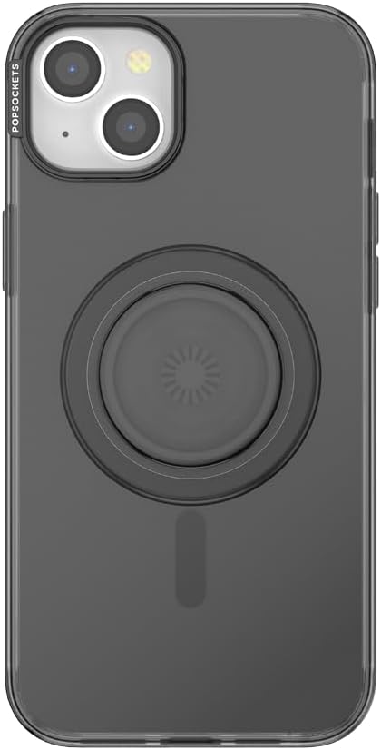 PopSockets Case for iPhone 15 Plus - Round Phone Grip Compatible with MagSafe, Wireless Charging Compatible, Black