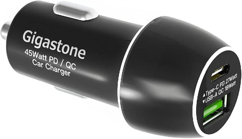 Gigastone 45W/6A Fast USB C Car Charger Adapter, PD3.0 & QC3.0, Dual Port, Super Mini, Compatible with iPhone