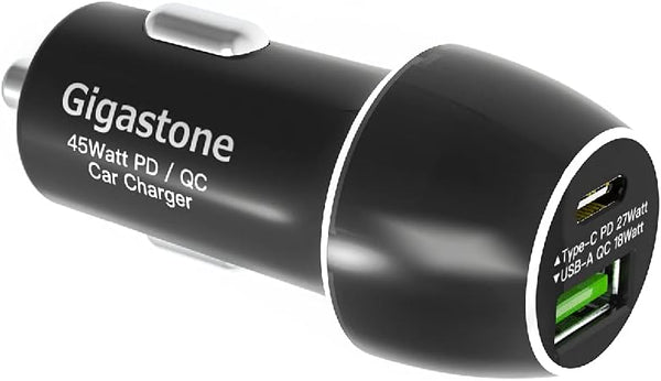 Gigastone 45W/6A Fast USB C Car Charger Adapter, PD3.0 & QC3.0, Dual Port, Super Mini, Compatible with iPhone