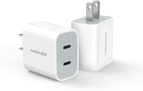 Amoner USB C Charger, 2Pack Type C Fast Charger, Dual Port 25W PD Wall Charger for iPhone and Galaxy Devices