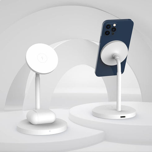 Techsmarter 2-in-1 Magnetic Wireless Charging Stand with 20W USB-C Wall Charger & 5ft USB-C Cable for iPhone 12/13/14