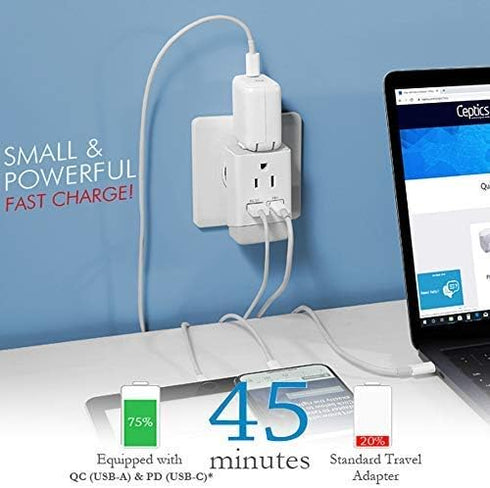 Ceptics South Africa Travel Plug Adapter 2 Pack, QC 3.0 & PD, Dual USB & USB-C, Type M AP-10L, Fast Charging