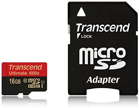 Transcend 16 GB MicroSDHC Class 10 UHS-I Memory Card with Adapter, 90 Mb/s