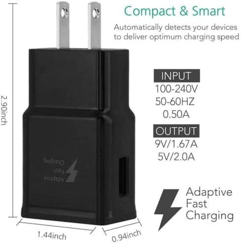 Adaptive Fast Wall Adapter Micro USB Charger for Motorola Moto E5/E5 Plus/E5 Play/E6/E6 Plus/E7 Plus/E6i Cruise Bundled with UrbanX Micro USB Cable Cord 10ft Super Fast Charging Kit - 2 Items - Black