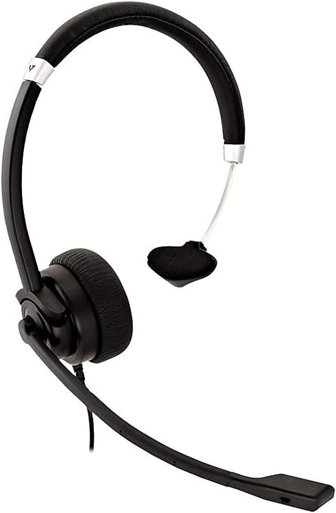 V7 Deluxe Mono Headset, USB, Boom Mic, Adjustable Headband for PC, Mac, Laptop Computer, Chromebook, Black