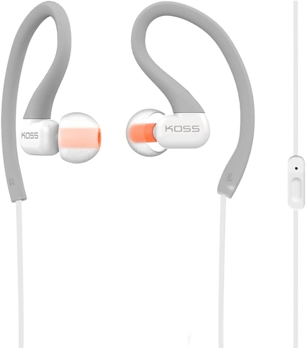 Koss KSC32iGry In-Ear Sport Clip Headphones, Lightweight, Sweat Resistant, Grey, with In-Line Microphone.