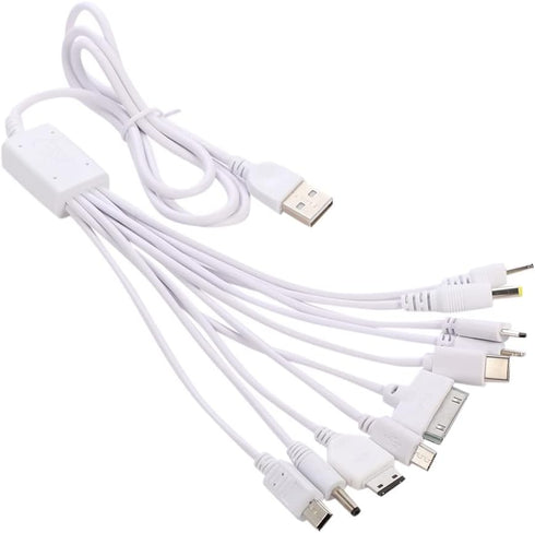 10 in 1 Universal Multifunction Cable, Fit USB Charger Cell Mobile Phone MP4 Zaf White