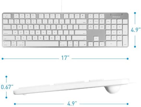 Macally Ultra-Slim USB Wired Keyboard with Number Keypad for Apple Mac Pro, MacBook, iMac, Silver