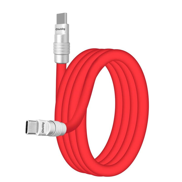 chubbycable Chubby 2.0 Fast Charging Cable, Durable Soft Silicone USB C Cable 240W, Extra Thick Type C Cord, Red, 3.3 FT
