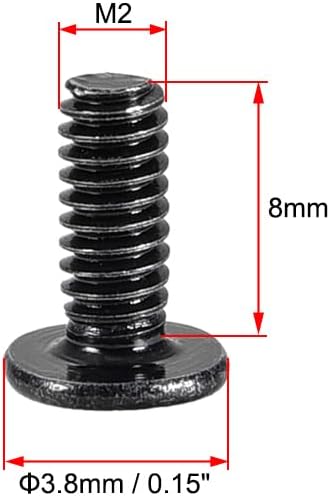 uxcell M2x8mm Phillips Screw Fastener Black, 3.8mm Dia Screw Head for Laptop PC TV Fan Switch, 100pcs