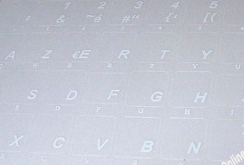 French (Azerty) Keyboard Stickers, Transparent White Letters for Any PC, Laptop, Desktop Keyboards