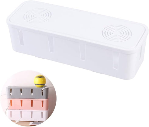 HOMSFOU Power Strip for Desk Organizer with Lid, Wire Organizer Power Strip Cover for Cable Management, White Box