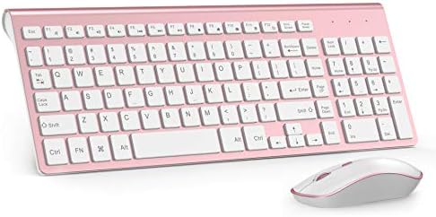 J JOYACCES Wireless Keyboard Mouse, Compact Ultra Slim 2.4G for Windows, Computer, Desktop, PC, Laptop (Pink)