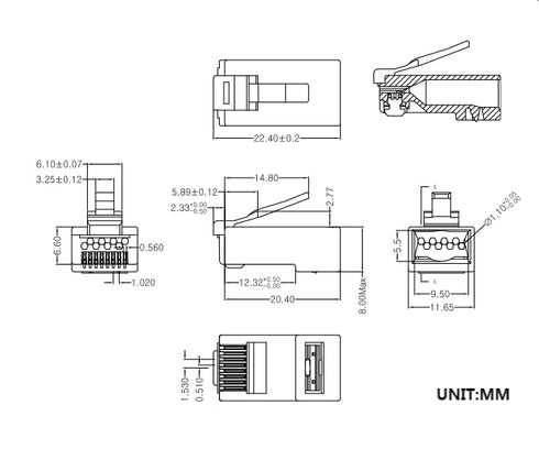 Cat6 Pass Through RJ45 Connectors, 100-PACK Cat 6 Ends/Cat6 Connector for Solid Strand Cable