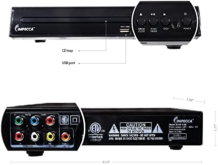 Impecca DVHP9109 Compact DVD Player for TV w/USB Input/AV, Multi-Region, AV Cables and Remote Control Included