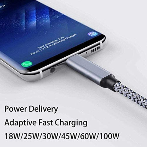 15FT Braided USB C to USB C Cable 100W, Fast Charging for Samsung Galaxy S21/S20, Note 10/20, MacBook Pro/Air, Google