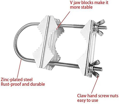 Double Antenna Mast Clamp Heavy Duty Pole to Pole Mounting Kit - V Jaw Block with U-Bolt for TV, CB, Ham Antenna