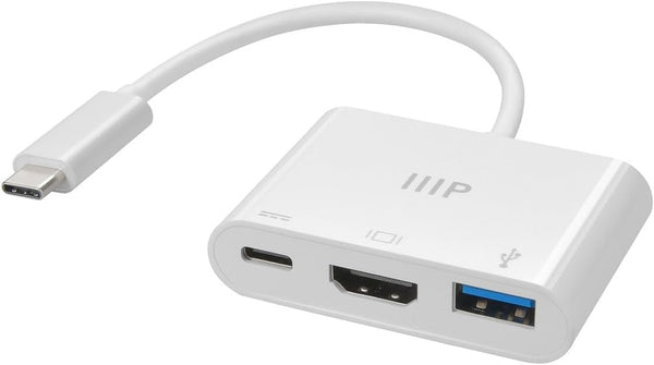 Monoprice 3-in-1 USB-C to HDMI Multiport Adapter, Compact and Portable, Compatible with USB C Laptops, Supports Windows