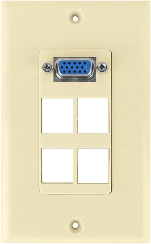 Keystone Wall Plate VGA + 4 Port, Ivory