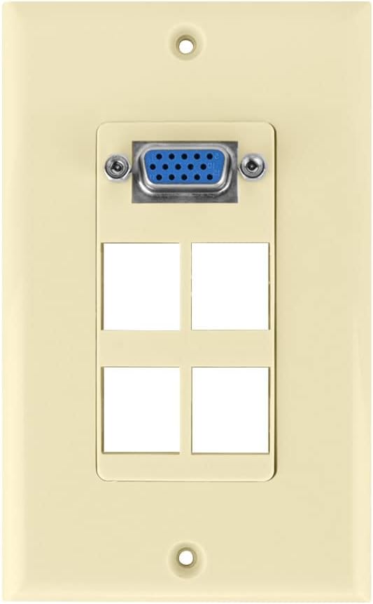 Keystone Wall Plate VGA + 4 Port, Ivory