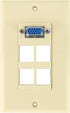 Keystone Wall Plate VGA + 4 Port, Ivory