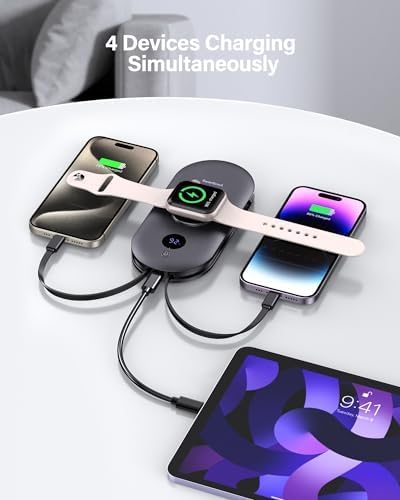 Portable Charger for iPhone 16, 302A, 10000mAh, Built-in AC Wall Plug, Watch Charger for Smart Devices