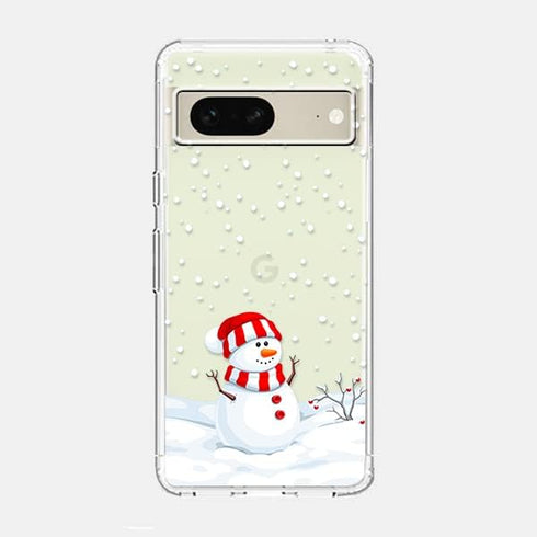 Blingy's Cute Winter Snowman Style Case for Google Pixel 7 Pro, Holiday Christmas Design Transparent Soft TPU (Snowman)