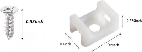 60 Set White Cable Zip Tie Mounts Kit, Wire Cable Clips Organizer Holders with 8" Cable Ties and Tapping Screw
