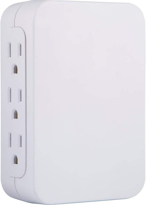 GE Pro 6-Outlet Surge Protector Extender, Wall Tap Adapter, Side Access, 1200 Joules, UL Listed, White, 10353